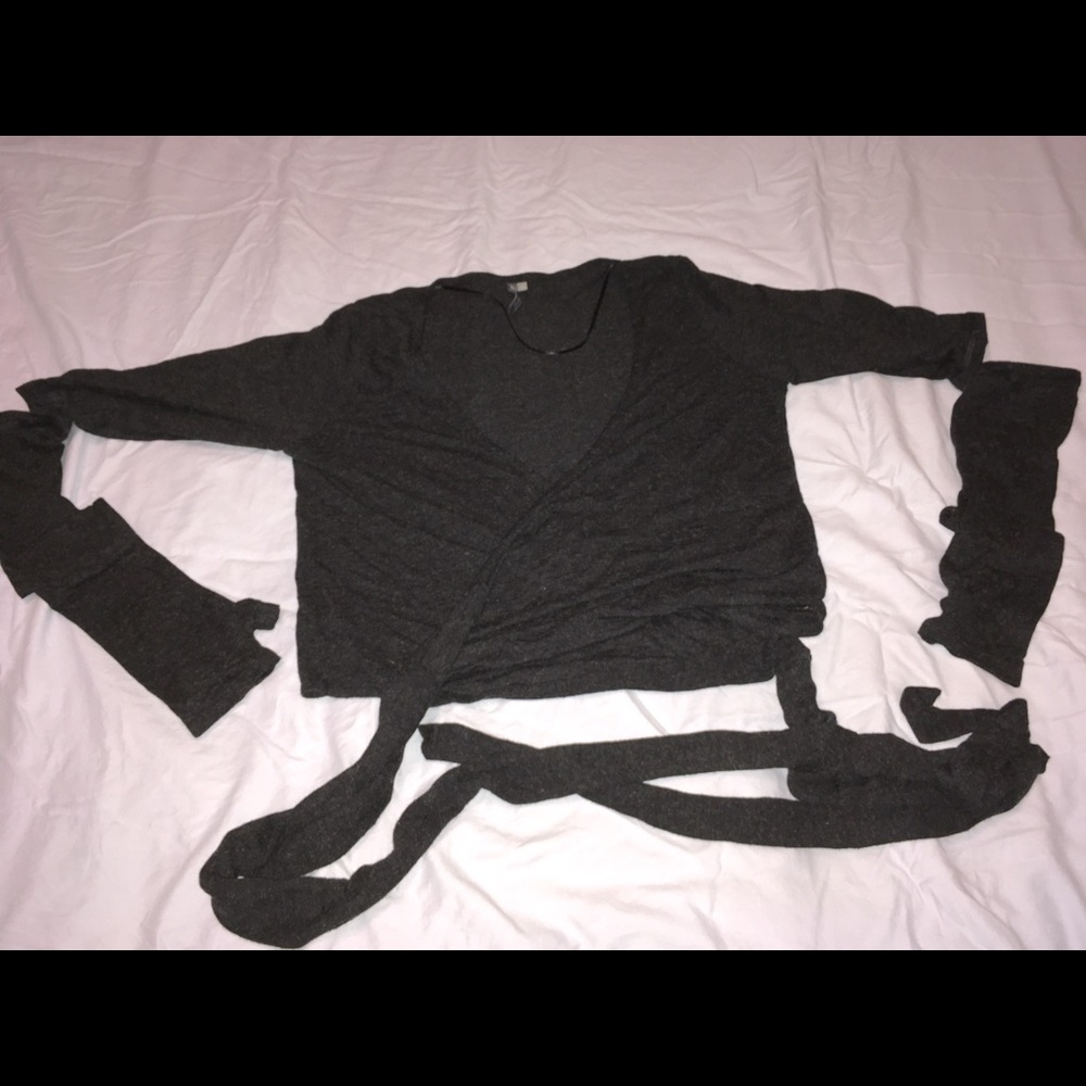 Sweaty Betty wrap cropped ballet cardigan, Heather black, size XL